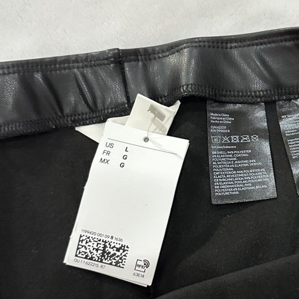 HM Womens High Waisted Black Faux Leather Leggings Slim Fit Size L New NWT - Picture 4 of 9